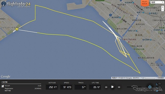 Flightradar24で見たトレーニングフライトの様子。