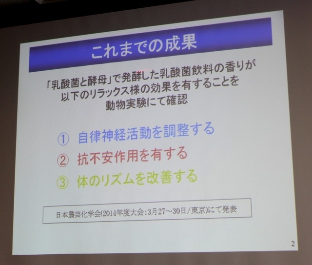 乳酸菌飲料の香りの機能研究について（カルピス株式会社発酵応用研究所の川口氏の講演資料）