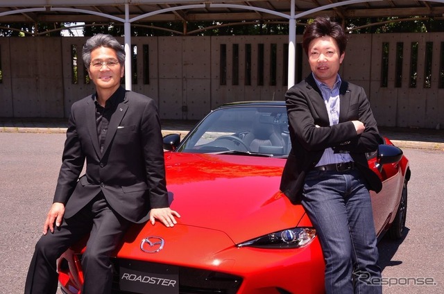 ロードスター開発主査の、山本修弘氏(左)と中山雅チーフデザイナー(右)