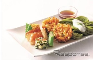 夏のお弁当かきあげと茶そば