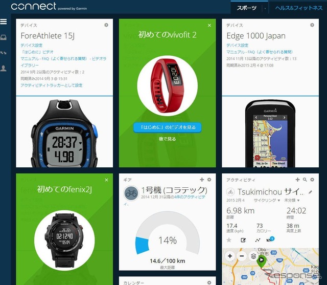 GARMIN CONNECTの画面。新しく登録したvivofit2の使い方のビデオが見られるようになっている。