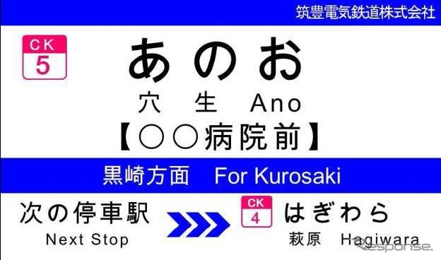 駅名標へのネーミングライツ導入例。駅名の下部に副駅名を表示する。