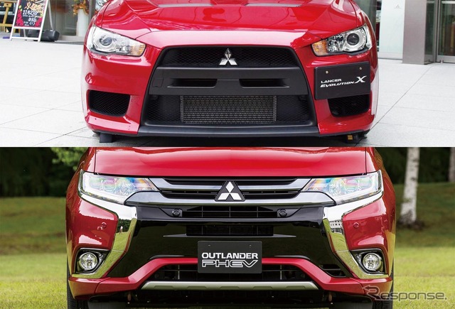 三菱 ランサーエボリューションX(上)とアウトランダーPHEV(下)