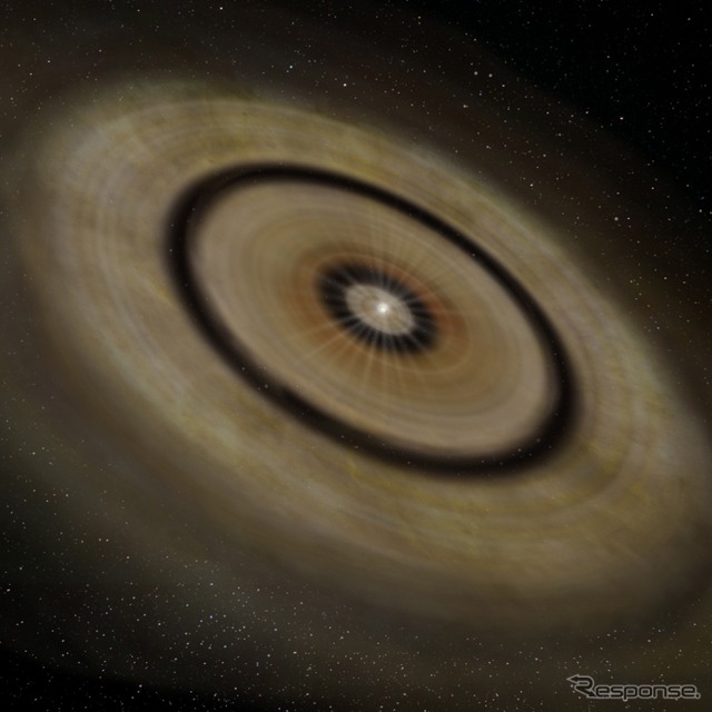 うみへび座TW星の周りに存在する塵の円盤の想像図