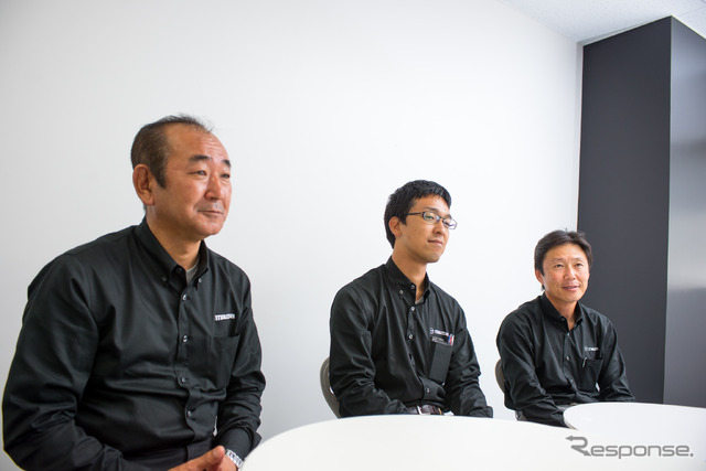 左から、商品本部 商品企画部 主幹の中村幸雄氏、パワートレーン開発本部 走行・環境性能開発部の兼為(かねい)正義氏、車両開発本部 車両開発推進部 副主査の高松仁氏