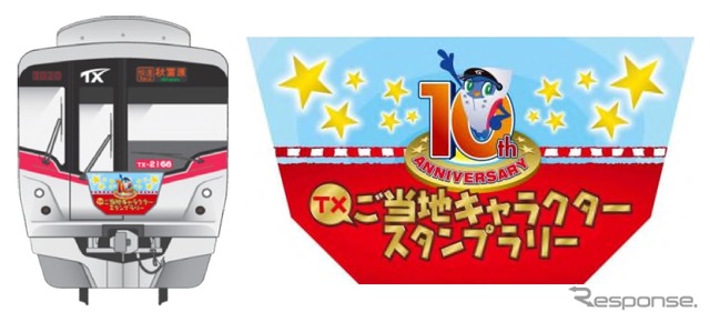 「TXご当地キャラクタートレイン」先頭部のイメージ。7月18日から開業10周年記念のスタンプラリーにあわせて運行される。