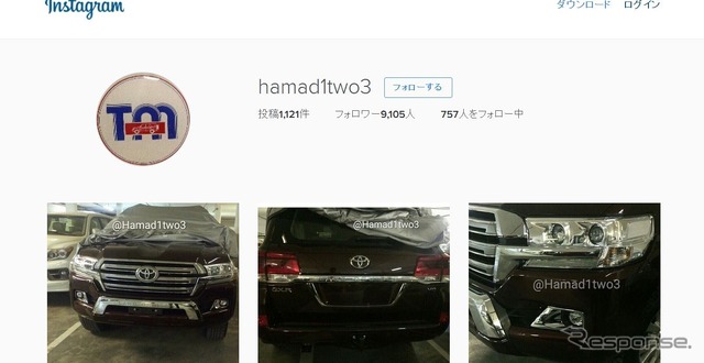 改良新型トヨタ・ランドクルーザー200のスクープ画像を公開している「instagram」
