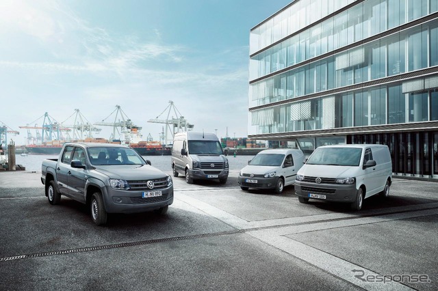 フォルクスワーゲンのLCV(軽商用車)。左からアマロック、クラフター、キャディ、T5