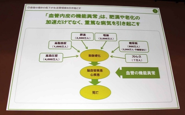 血管内皮の機能異常は、肥満や老化の加速だけでなく、重篤な病気を引き起こす