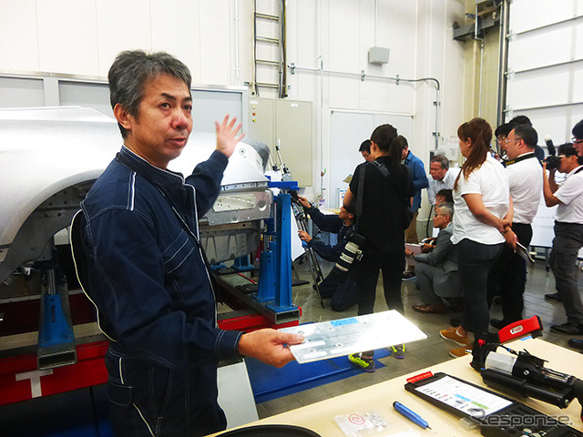 メルセデス・ベンツ日本の部品・リペア・トレーニングなどをつかさどる習志野事業所(千葉・習志野)。同社は7月31日、板金や塗装の最新技術を公開した