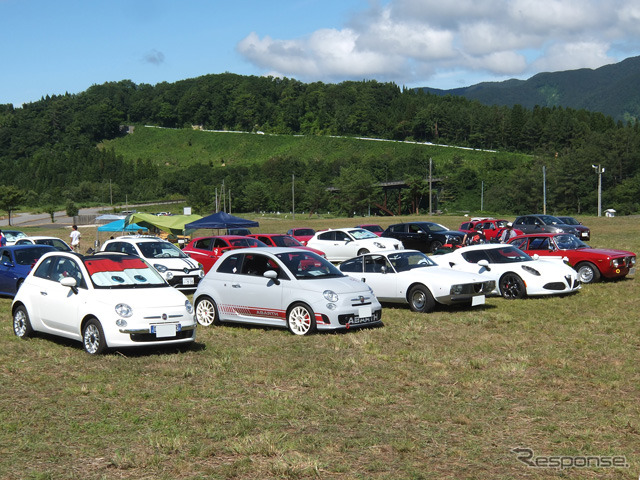 美しい高原の牧草地に集うさまざまなヨーロッパ車。ここはまるで海外の一景色のよう(東北トリコローレ2015)