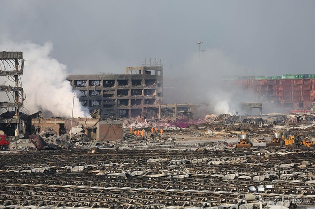 中国・天津の爆発事故現場