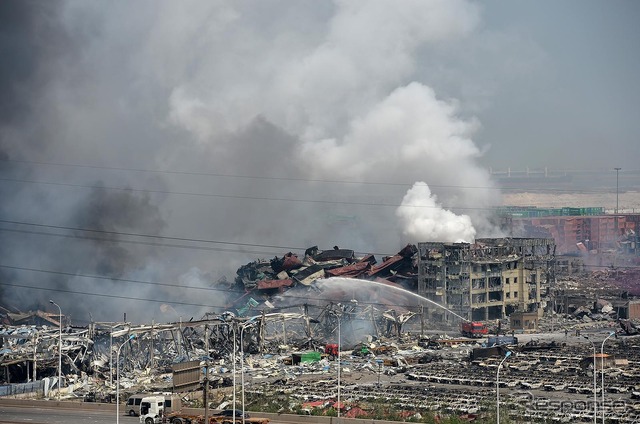 中国・天津の爆発事故現場