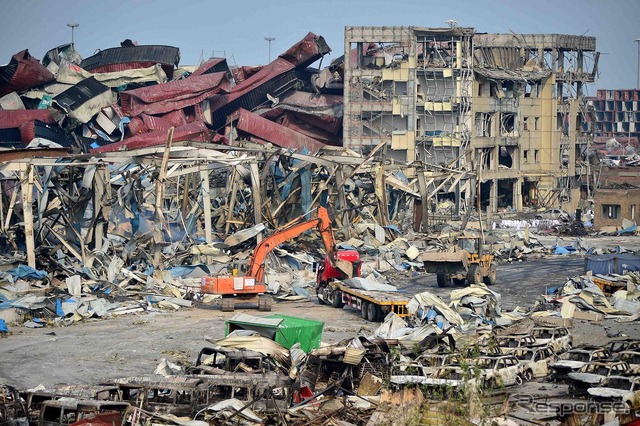 中国・天津の爆発事故現場