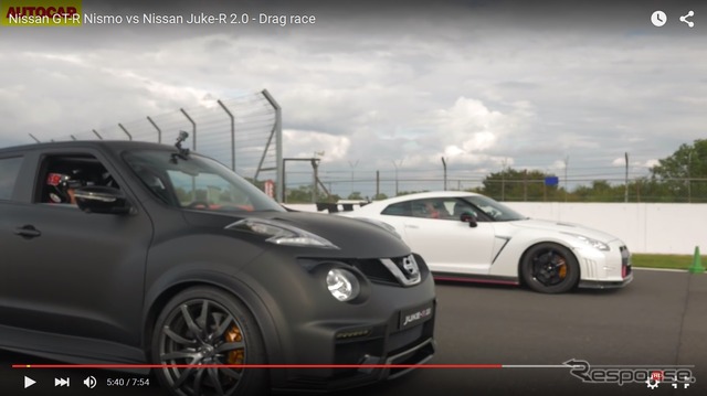 日産 ジューク-R 2.0をGT-R NISMOと加速対決させた映像を配信した英『AUTOCAR』