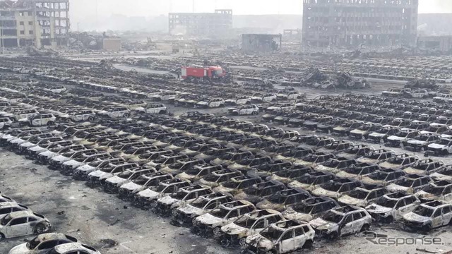 中国・天津の爆発事故現場