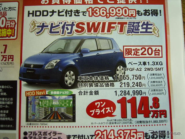 【新車値引き情報】スズキ スイフト、ナビかエアロか