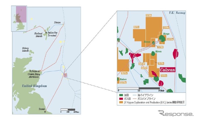 英国北海の22／25a鉱区の位置図