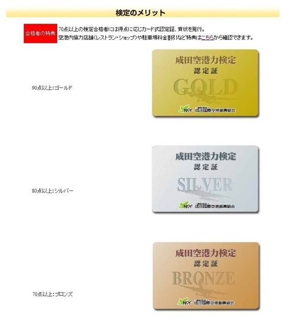 70点以上の検定合格者には得点に応じカード式認定証、賞状を発行