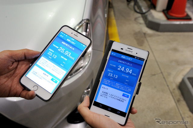 マグナテック プロフェッショナル 0W-16を入れた車両(左)と5W-30を入れたアクアの燃費