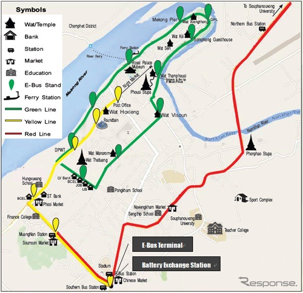 ルアンパバーン・E-Bus路線ルート