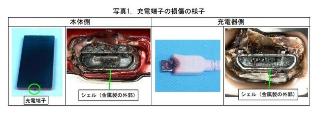 充電端子の損傷の様子