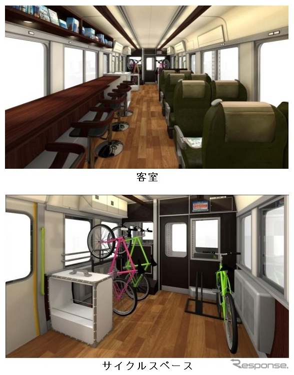 車内には自転車を搭載できるサイクルスペースも設けられる。