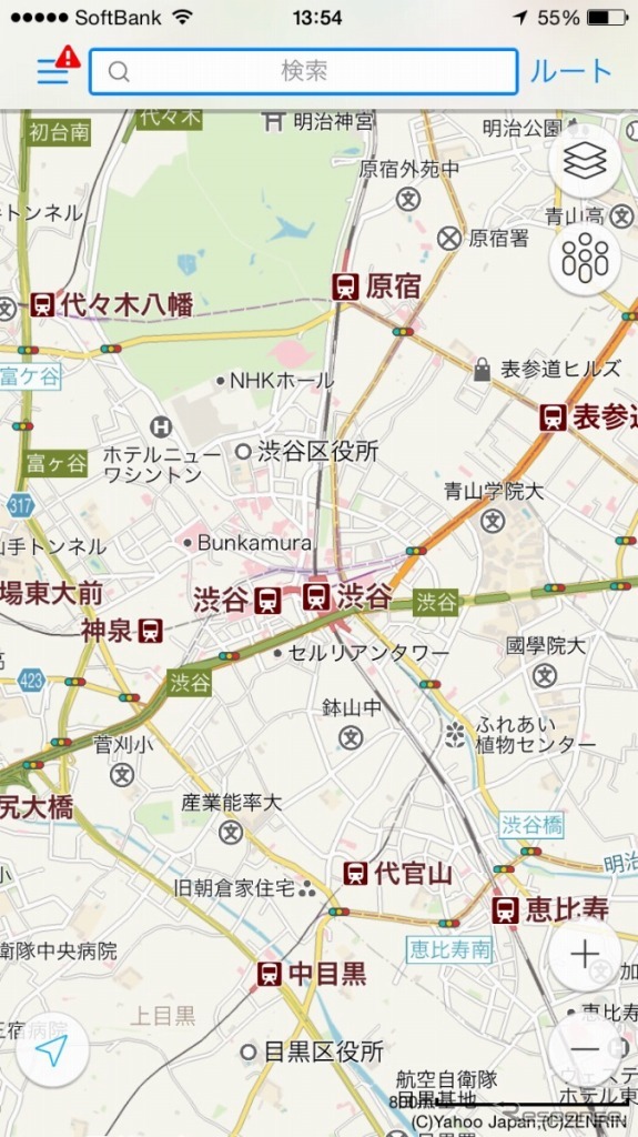 Yahoo!地図アプリ 混雑レーダー