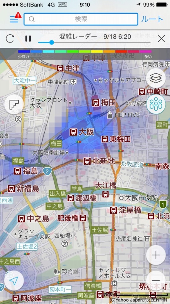 Yahoo!地図アプリ 混雑レーダー