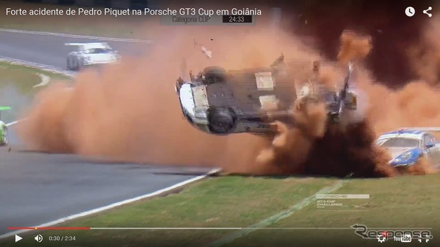 ブラジルで開催されたレースでポルシェ911GT3カップが大クラッシュ