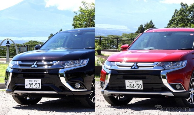 三菱 アウトランダー、PHEV(左)とガソリン車(右)