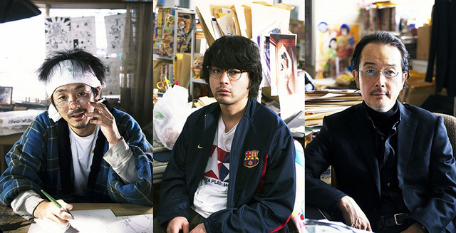 山田孝之(服部哲役)&リリー・フランキー(佐々木編集長役)&宮藤官九郎(川口たろう役)/『バクマン。』 -(C)2015映画「バクマン。」製作委員会 (C)大場つぐみ・小畑健/集英社