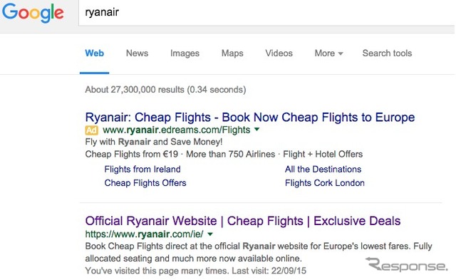 欧州LCCライアンエアー、Googleにユーザーが不利益を被る現状への対策を求める