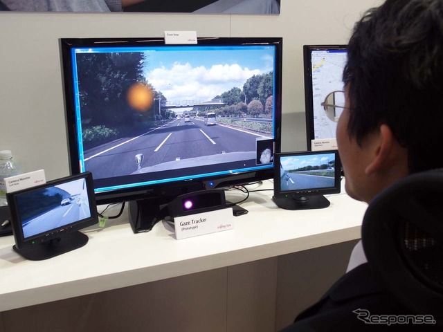 富士通研究所が開発したドライバー向け視線検出技術を活用した、安心・安全に貢献するクルマのインターフェースとクラウドサービスのデモ