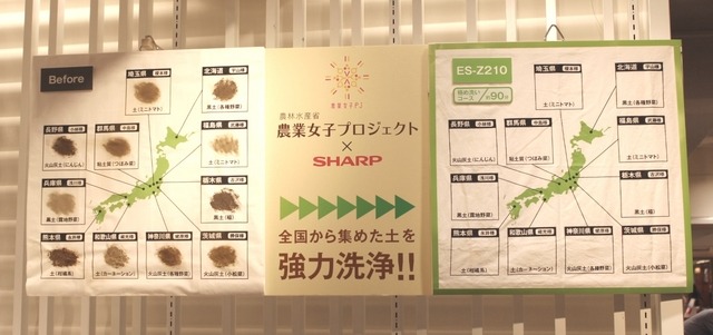 「日本橋三越本店」の本館7階(はじまりのカフェゾーン)では、土や泥などの汚れをキレイに洗浄できる洗濯機を展示