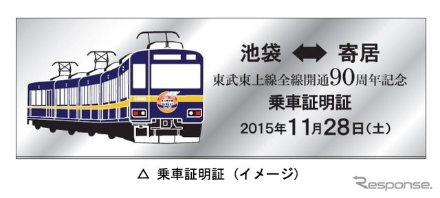 東武鉄道は東上線の全線開通90周年を記念し、往年の看板列車『フライング東上』のカラーリングを再現した車両を運行すると発表。画像はリバイバルカラー列車によるツアーの参加者に配られる乗車証明証