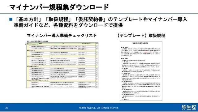 【写真14】マイナンバー規定集ダウンロード。導入準備チェックリストで、何が不足しているのかを確かめられる