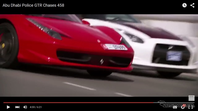 フェラーリ458イタリアを追撃するアブダビ警察の日産GT-R