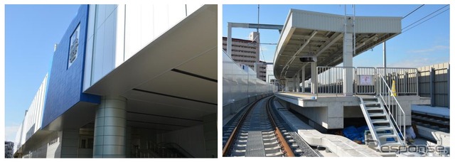 今回の下り線高架化に伴い青木駅と深江駅の下り線ホームも高架化される。写真は青木駅。