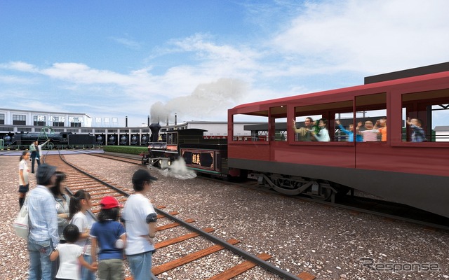 『SLスチーム号』の新しい客車（右）のイメージ。この画像では新たに保存される「義経号」がけん引している。