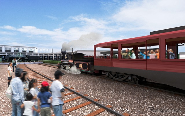 『SLスチーム号』の新しい客車(右)のイメージ。この画像では新たに保存される「義経号」がけん引している。