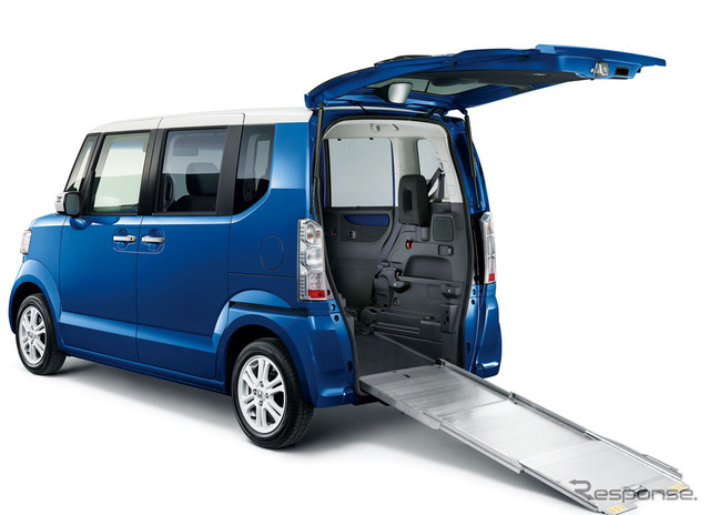 N-BOX + G・Lパッケージ 2トーンカラースタイル オプション装着車 リア 7:3 (ブリリアントスポーティブルー・メタリック&ホワイト)