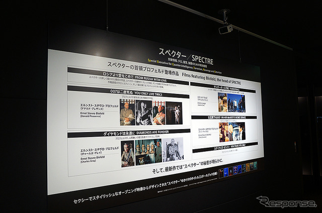 東京・銀座のソニービルで12月13日まで展示されている、ランドローバー『レンジローバー・スポーツ SVR』ボンド映画用特別カスタムモデル。同ビルは、映画『007 スペクター』公開記念イベントを実施中。メイキング映像やボンドガール衣装・パネル展示なども展開している。