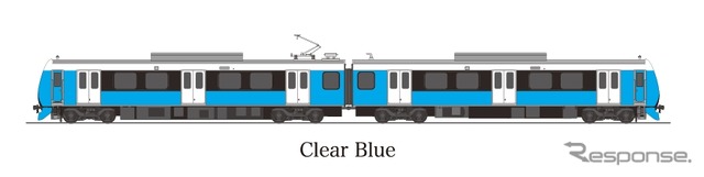 第1編成の側面イメージ。水色は富士山にちなんでいる。