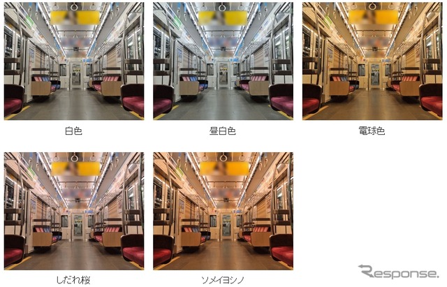 車内照明は調光・調色式LEDによる間接照明を採用する。