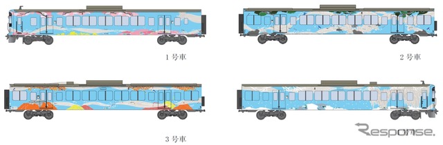 西武の観光電車「西武 旅するレストラン 52席の至福」の車体イメージ。秩父の四季や荒川の水を表現している。