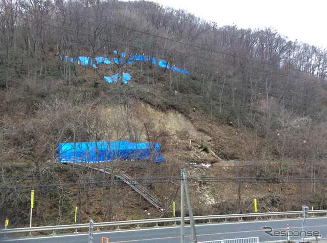 土砂災害の発生現場。約700立方mの土砂が崩壊した。