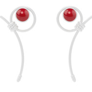 Peacock earrings - silver & red coral Swarovski pearls／Prabal Gurung × VOJD Studios