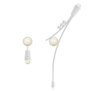 Swan Asymmetrical Earrings - silver & ivory Swarovski pearls - front／Prabal Gurung × VOJD Studios