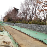 玉川上水の両脇に整備される「放射第5号線」。完成すると、甲州街道と東八道路が結ばれる。完成は2018年春を予定